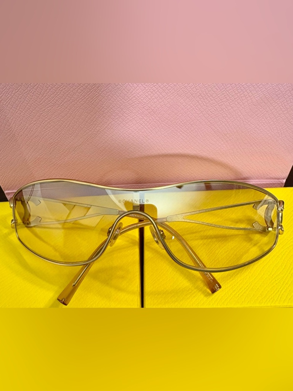 VINTAGE Y2K CHANEL PERFECT Gold Rim Shield Sunglasses - Bella Hadid